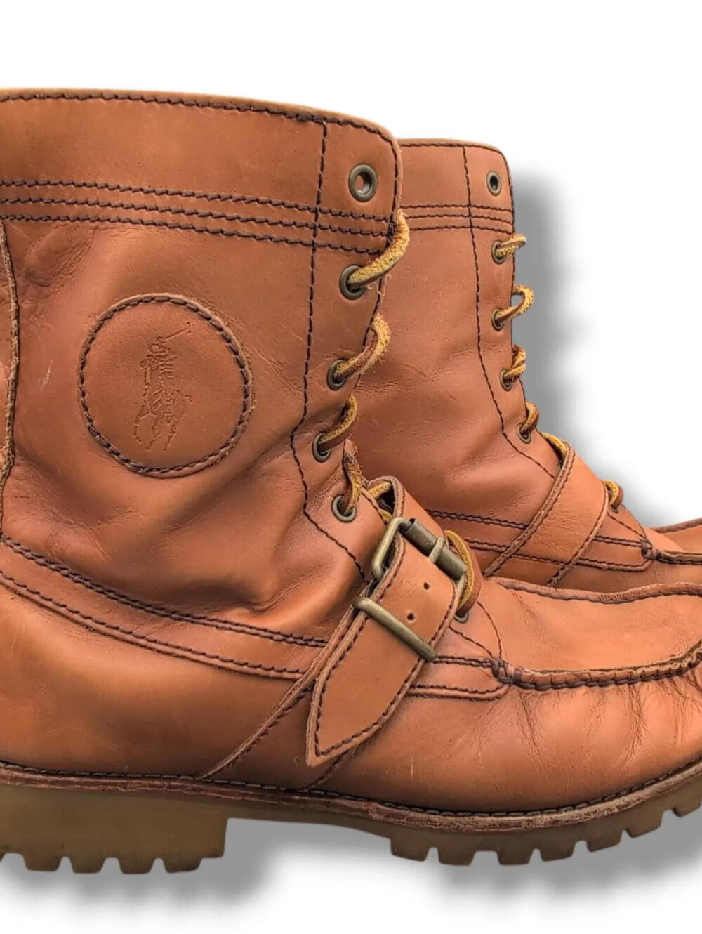 Polo Ralph Lauren Ranger Boots Mens Size 9.5D Brown Leather Strap Buckle Combat